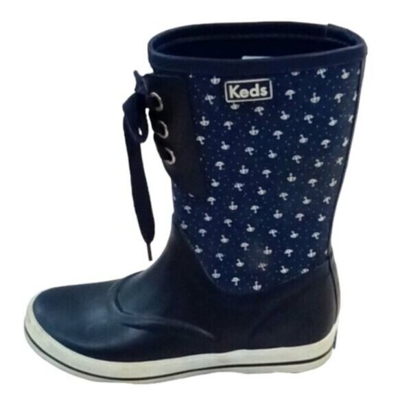 Ladies Keds Waterproof Rubber Boots - Navy Blue with Umbrella Pattern Size 6 - Picture 2 of 10